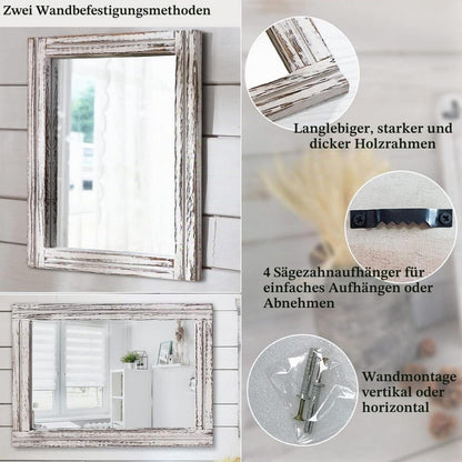 Großer rustikaler Wandspiegel 70x50cm – Holzrahmen, Badezimmer & Deko