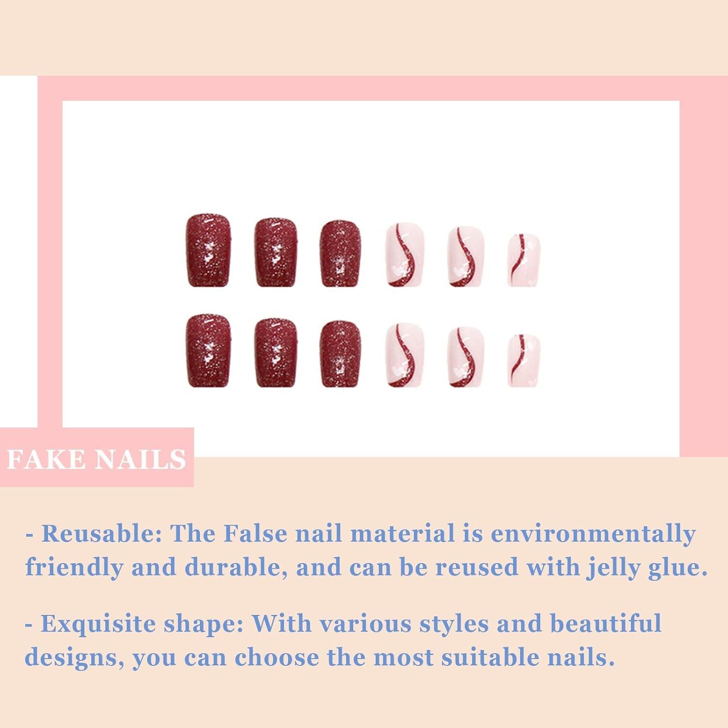 Künstliche Nägel Rot Full Cover 24 Stück Glänzend Kurze Fake Nails