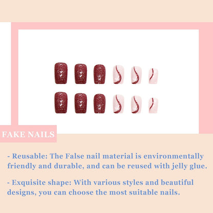 Künstliche Nägel Rot Full Cover 24 Stück Glänzend Kurze Fake Nails