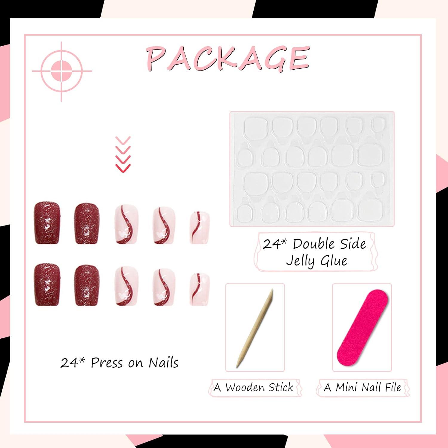 24er Set Rote Press On Nägel Künstliche Fingernägel Vollcover French Nägel