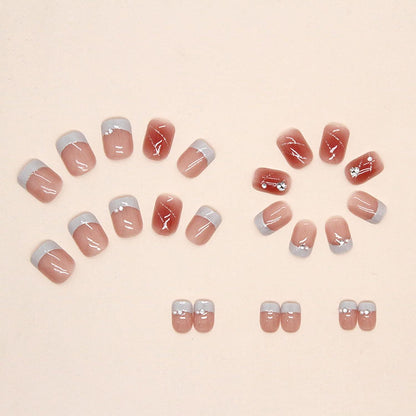 24 Stück Eckige Falsche Nägel Kurz mit Strass Design