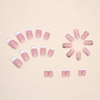 24er Valentinstag Glitzer Herz Nägel - Press on Nails, Rosa Fake Nägel