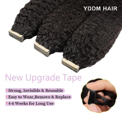 Echthaar Tape Extensions Schwarz Kinky Straight 12-16 Zoll