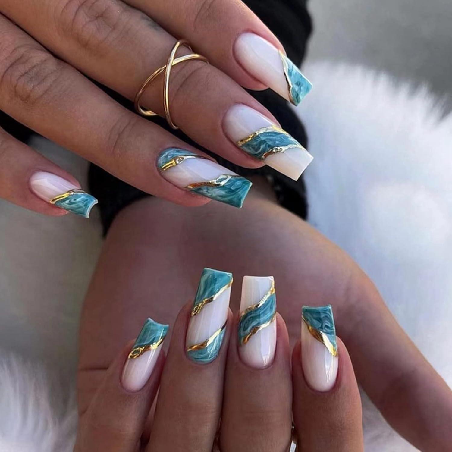 24 Stück Grüne Mittellange Künstliche Fingernägel Press on Nails