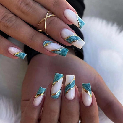 24 Stück Grüne Mittellange Künstliche Fingernägel Press on Nails