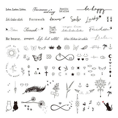 Temporäre Tattoos Schriftzug Inspirierende Sprüche Schwarz 120+pcs