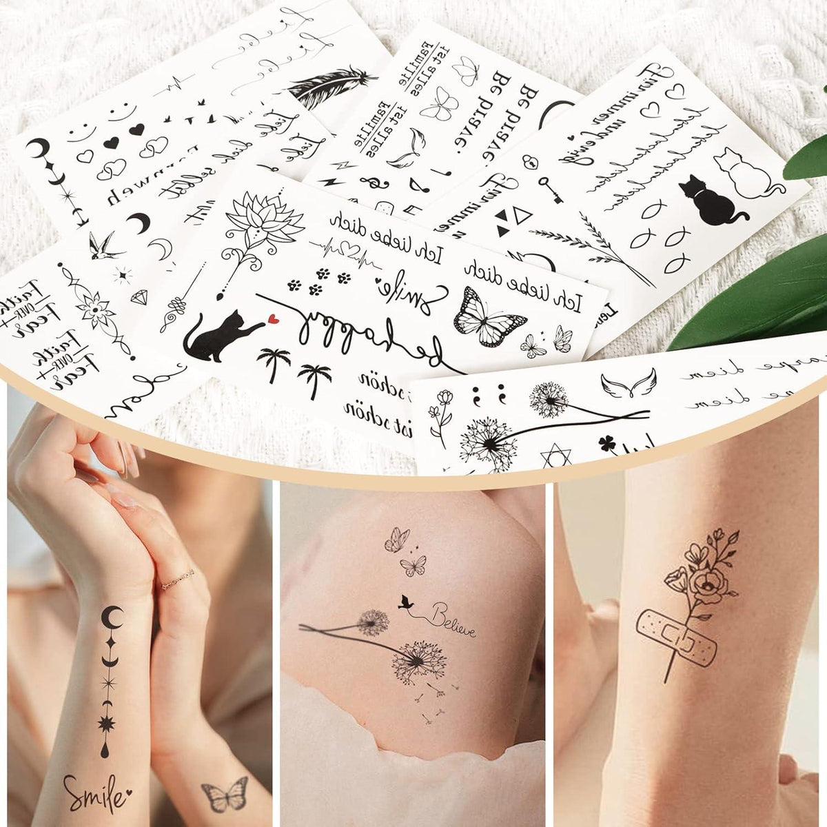 BHGT 6 Blätter Temporäre Tattoos Aufkleber Deutsch Schwarz