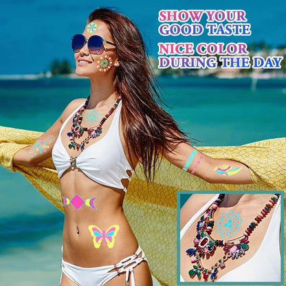 Neon Tattoos 20 Blätter Temporäre UV Body Face Painting
