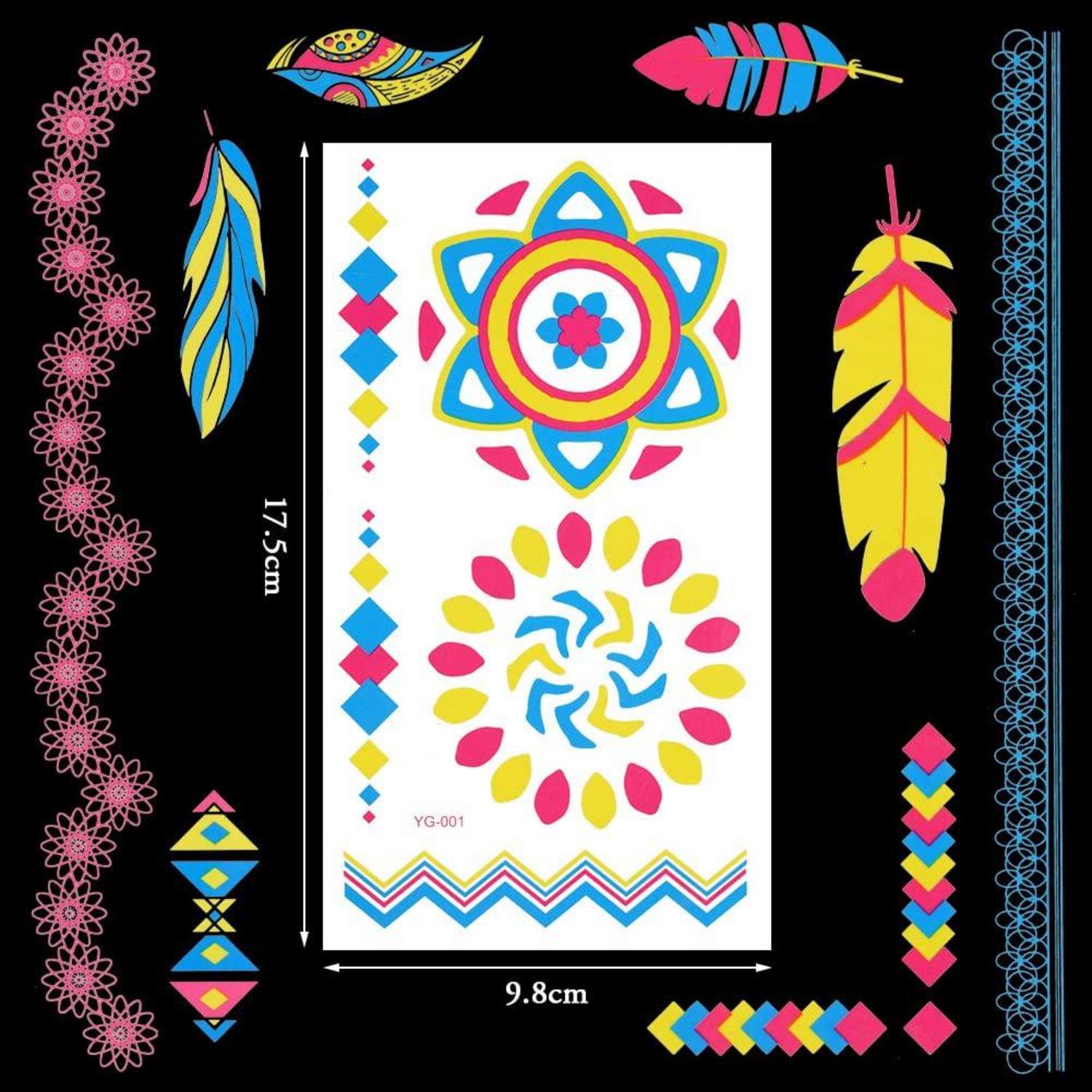 Neon Tattoos 20 Blätter Temporäre UV Body Face Painting