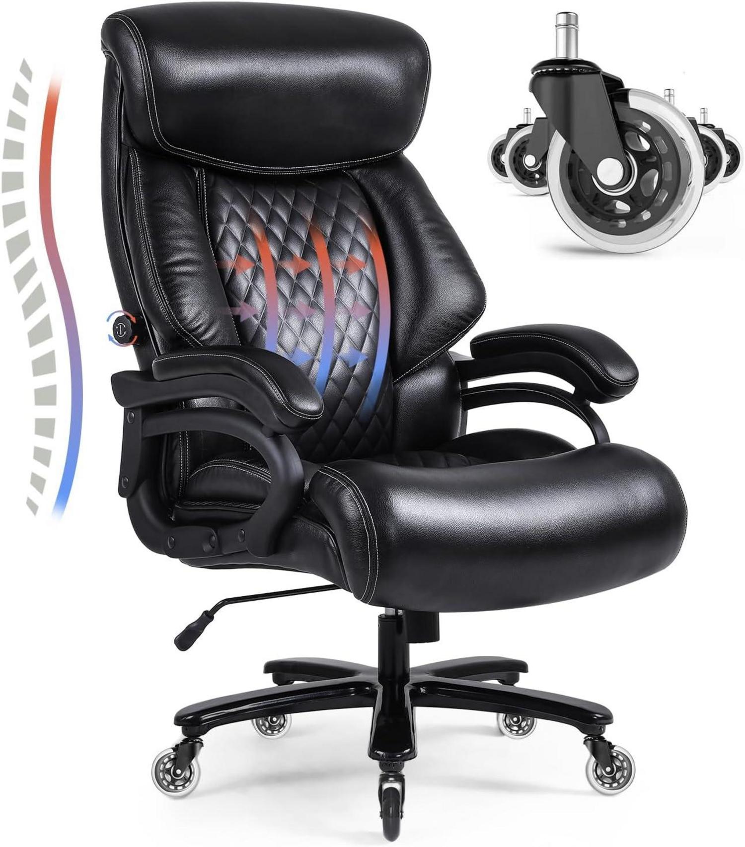Bürostuhl 200kg Belastbarkeit, Ergonomischer Drehstuhl Leder
