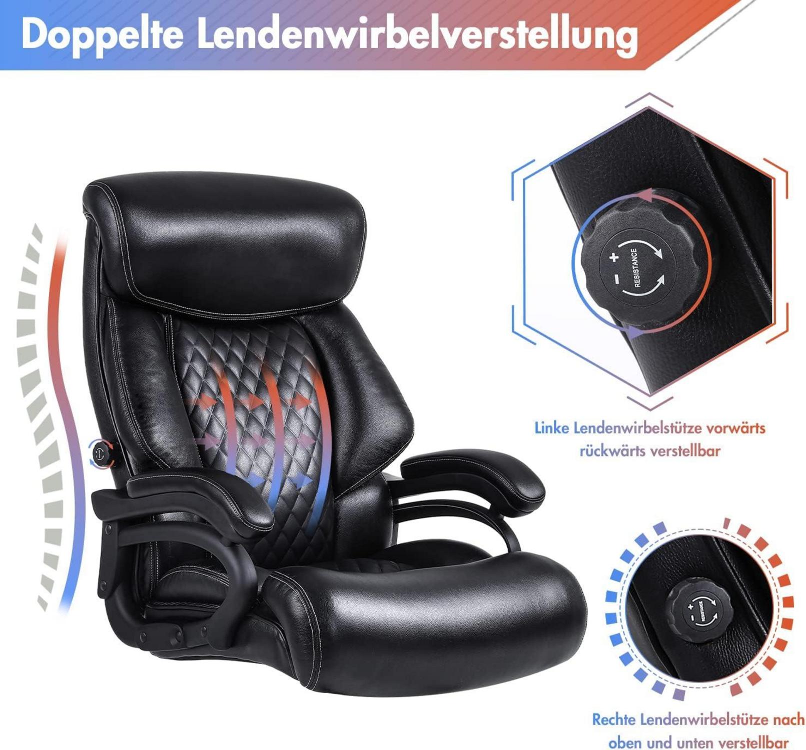 Bosmiller Bürostuhl 200kg Belastbarkeit Ergonomischer Drehstuhl Leder Schwarz