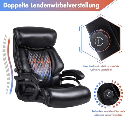 Bosmiller Bürostuhl 200kg Belastbarkeit Ergonomischer Drehstuhl Leder Schwarz