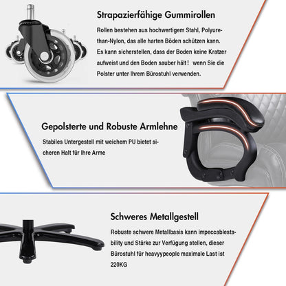 Großer Bürostuhl 200kg Belastbarkeit Leder schwarz ergonomisch