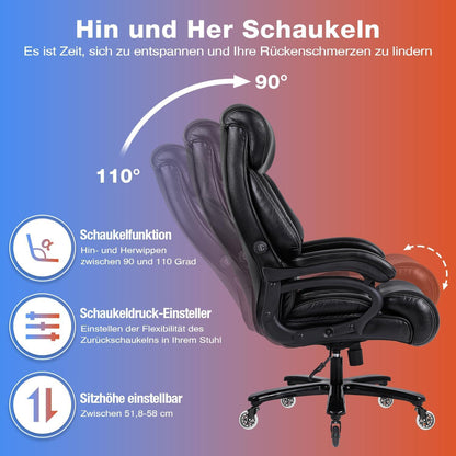 Chefsessel Bürostuhl 200kg Belastbarkeit Leder Drehstuhl ergonomisch