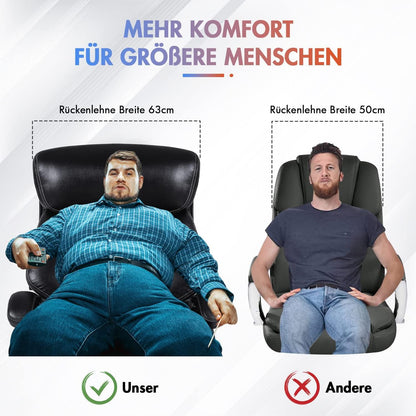 Großer Bürostuhl 200kg Belastbarkeit Leder schwarz ergonomisch