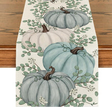 Herbst Tischläufer Blau Kürbisse Eukalyptus 40x100 cm