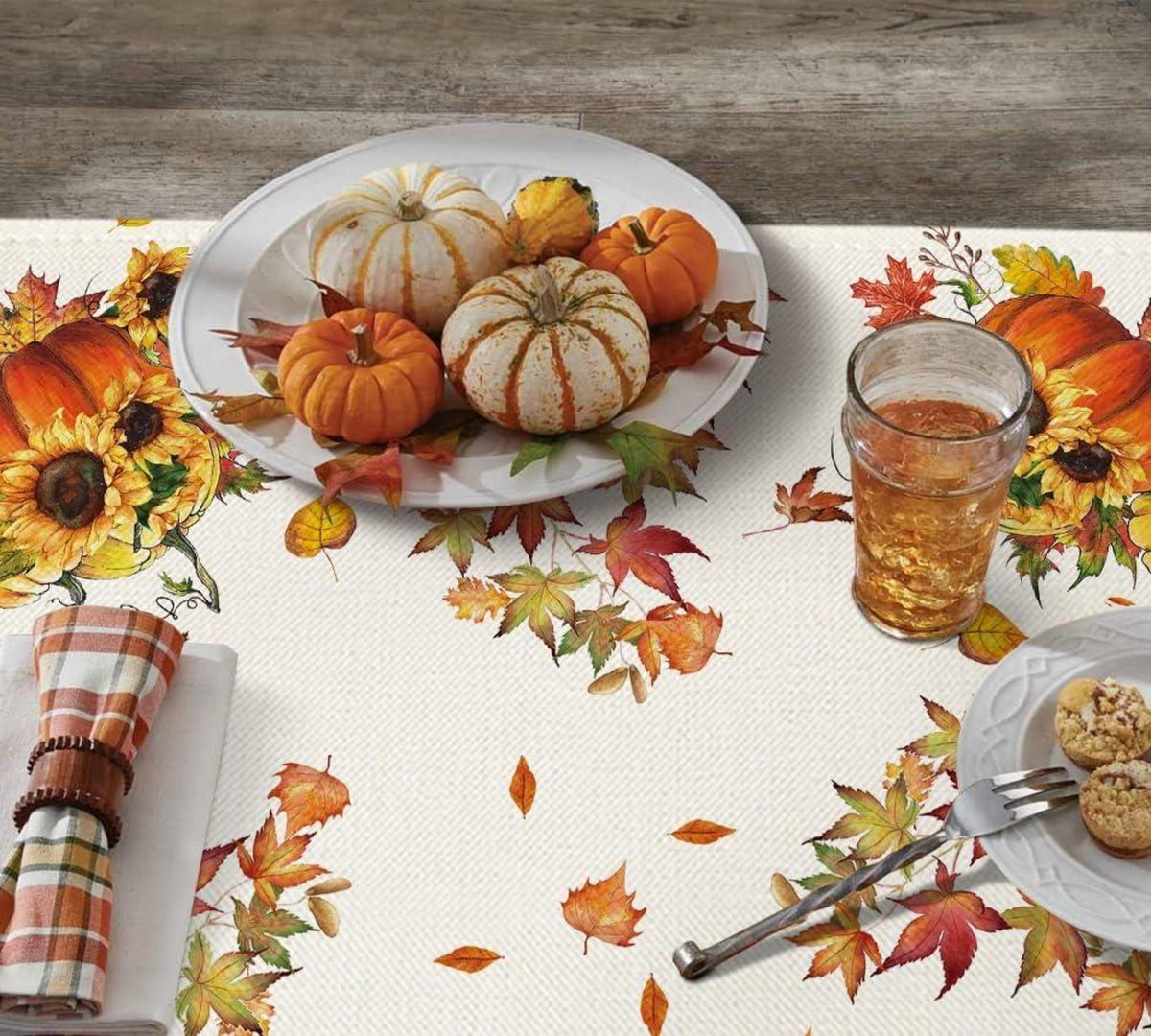 Artoid Herbst Tischdecke Kürbisse Ahornblätter Sonnenblumen