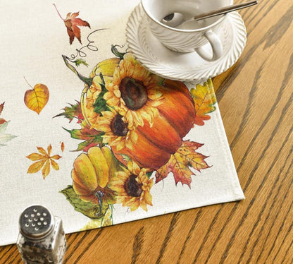 Artoid Mode Herbst Tischdecke Kürbisse Ahornblätter Sonnenblumen 85x85 cm