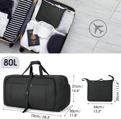 Faltbare Reisetasche 80L Sporttasche mit Schuhfach Schwarz