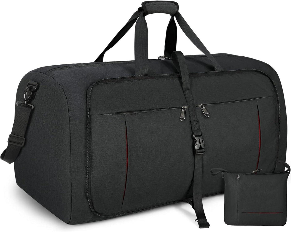 Faltbare Reisetasche Groß 65L Sporttasche Herren Damen Schwarz