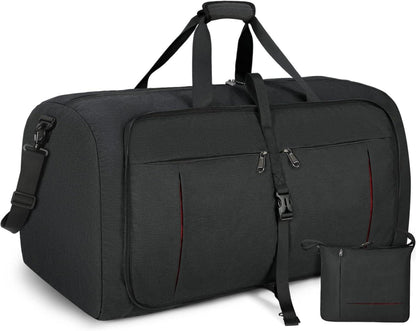 Faltbare Reisetasche Groß 65L Sporttasche Herren Damen Schwarz