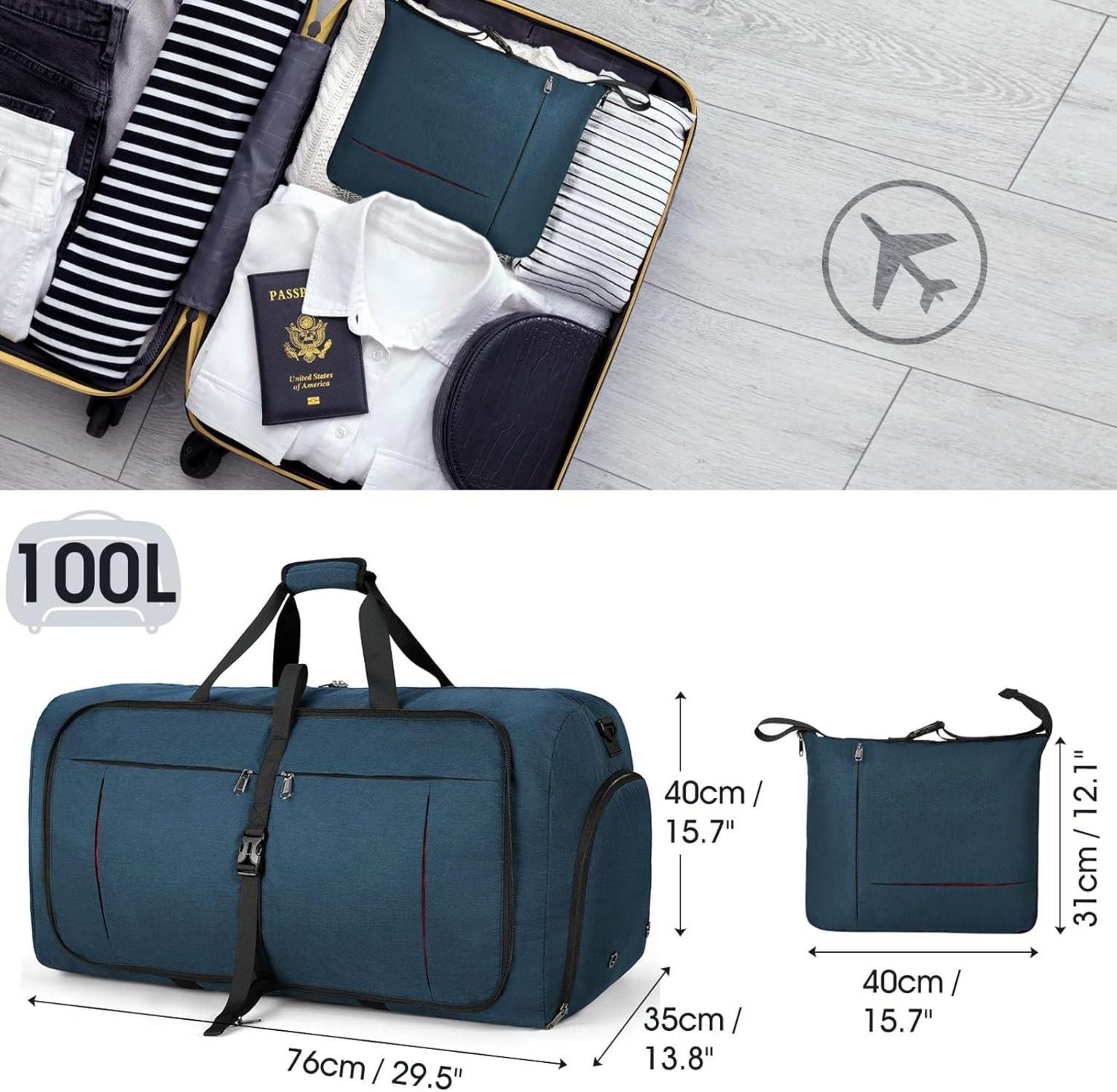 Faltbare Reisetasche 100L Sporttasche Damen Herren Blau