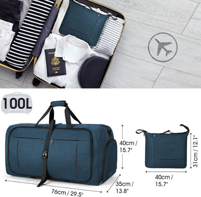 Faltbare Reisetasche 100L Sporttasche Damen Herren Blau