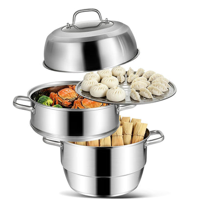 Dampfgarer Edelstahl 3 Etagen – Induktionstauglich 28cm