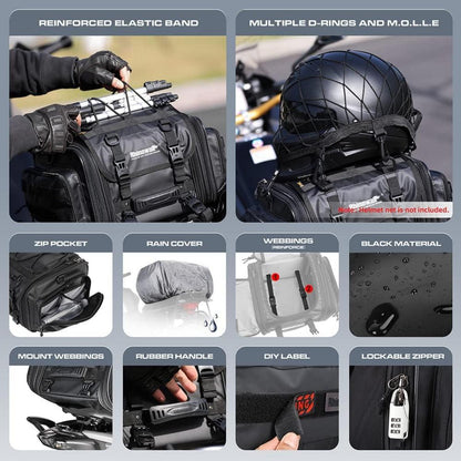 Multifunktional Hecktasche Motorrad Gepäckrolle 19-26L Wasserdicht Schwarz
