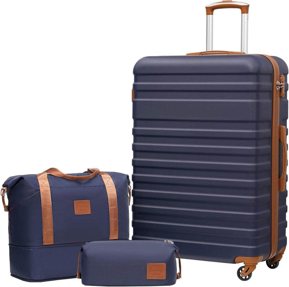ABS Hartschalen Koffer Set 3tlg Blau Braun TSA Rollen Spinner