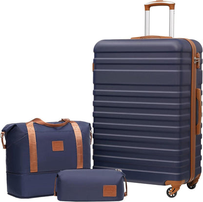 ABS Hartschalen Koffer Set 3tlg Blau Braun TSA Rollen Spinner
