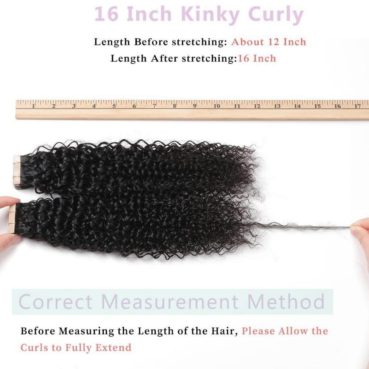 Echthaar Tape Extensions Schwarz Kinky Curly 16 Zoll