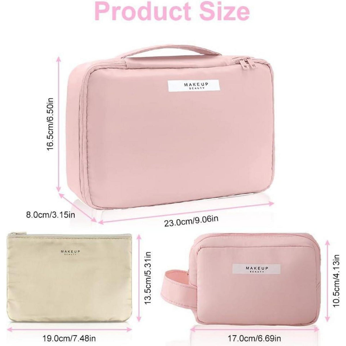 Kosmetiktasche wasserdicht mit Pinselhalter, Rosa, Groß + Klein