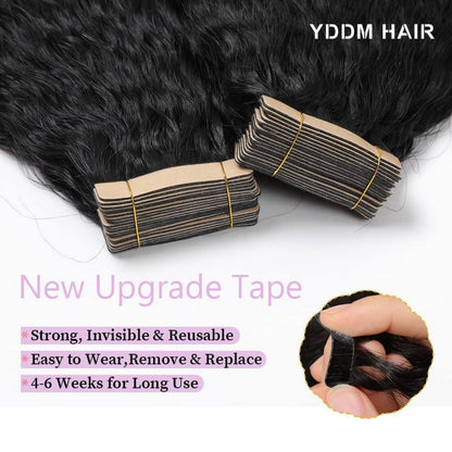 14 Zoll Echthaar Tape Extensions Schwarz Kinky Straight