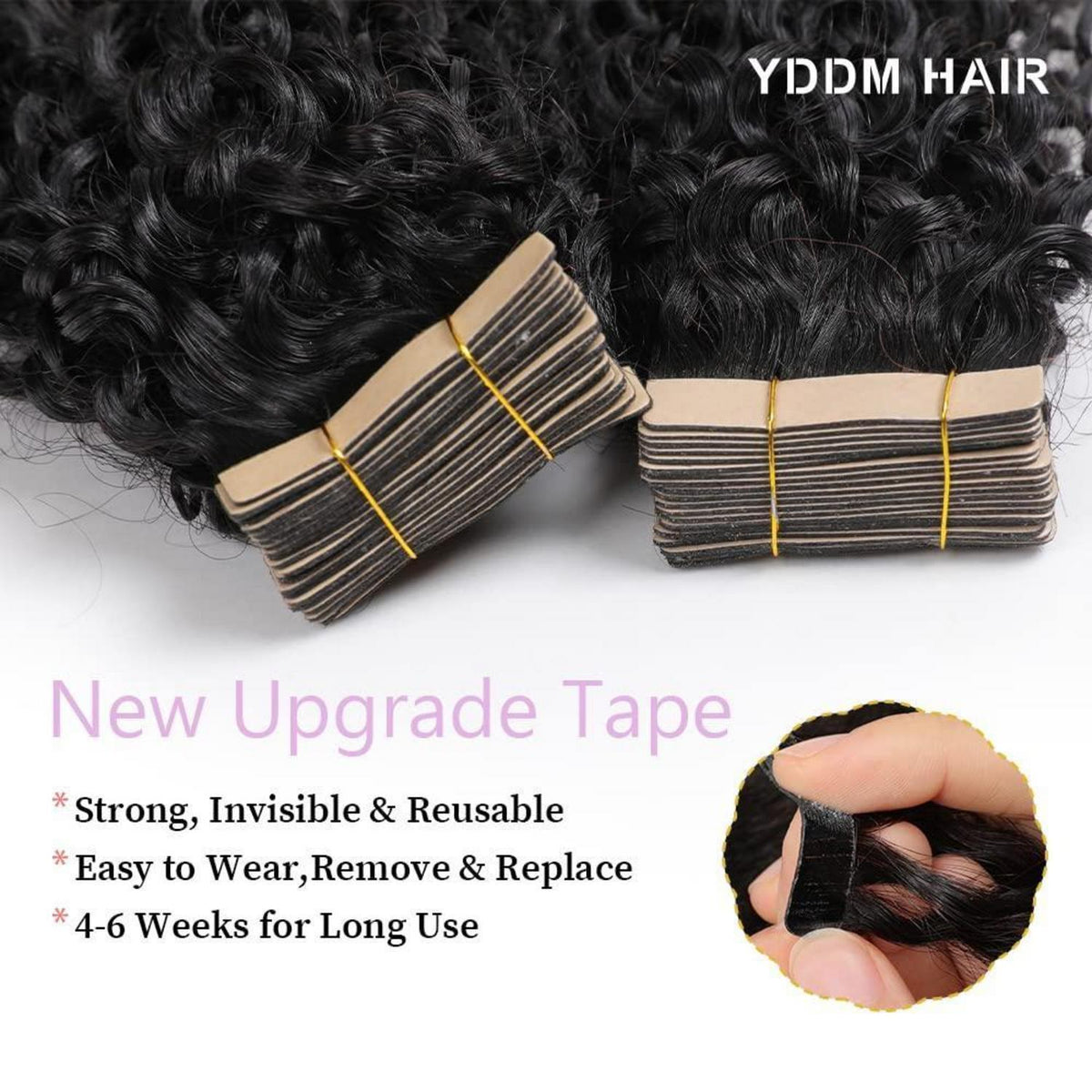 Echthaar Tape Extensions Schwarz Kinky Curly 18 Zoll