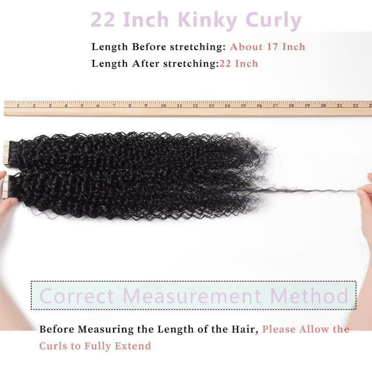 Echthaar Tape Extensions Schwarz Kinky Curly 22 Zoll