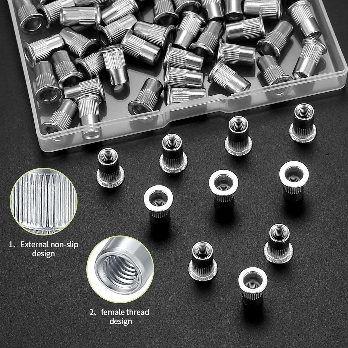 60 Stk M6 Nietmuttern Edelstahl Sortiment mit Box