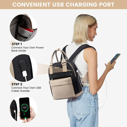 Damen Mini Rucksack Wasserdicht USB Ladeanschluss Khaki Schwarz