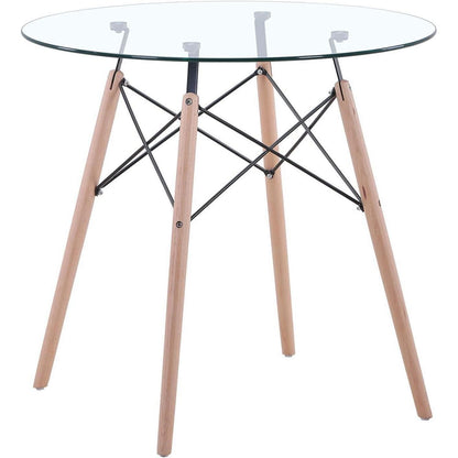 Runder Esstisch Set Grau & Glas | 4 Esszimmerstühle Skandinavisch
