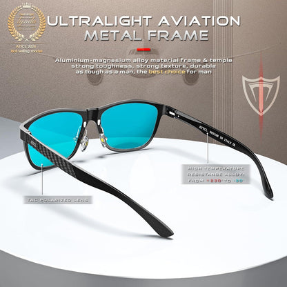 ATTCL Herren Polarisierte Fahren Sonnenbrille Al-Mg Metallrahmen UV400 CAT 3 CE - Blaue Verspiegelte Linse