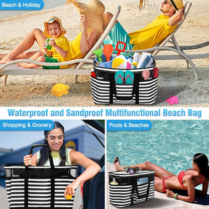 Große Strandtasche Damen Reißverschluss Wasserdicht XXL 45L Strand Pool Shopper