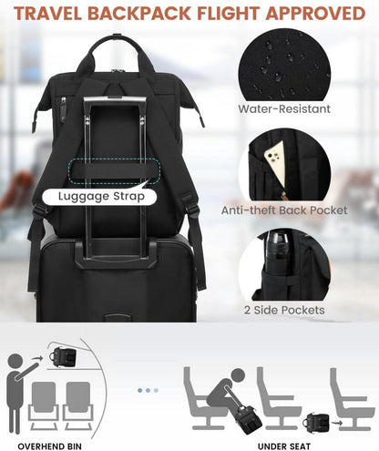 Damen Rucksack Groß Wasserdicht 18 Zoll Handgepäck Schwarz mit