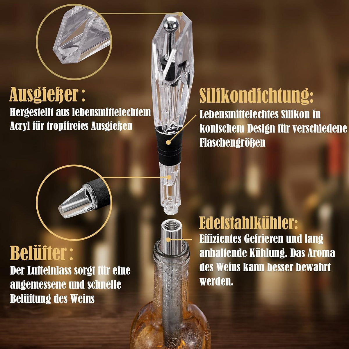 Weinkühlstab mit Ausgießer und 2 Kühlstäben - Geschenke für