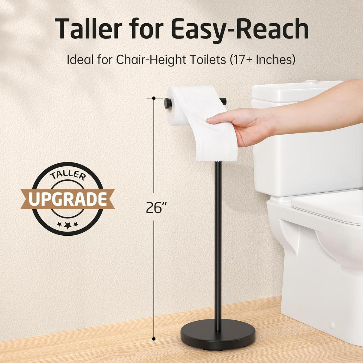 Freistehender Toilettenpapierhalter Edelstahl, 66 cm, Matt Schwarz