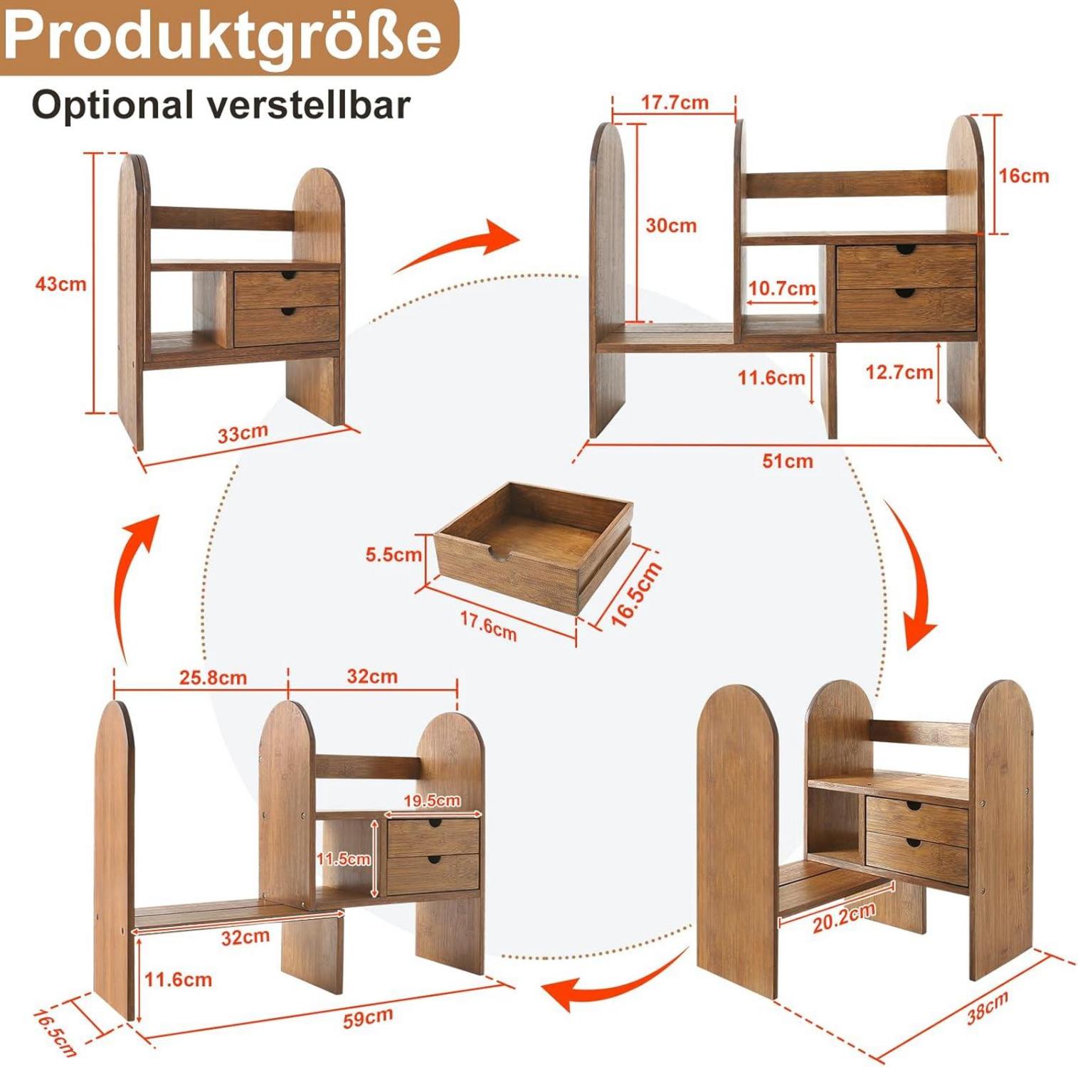 Kleines Bambus Bücherregal Schreibtisch Organizer verstellbar