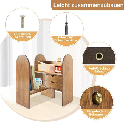 GUUSII HOME Bücherregal Klein Holz Bambus Schreibtisch Organizer Einstellbar Braun