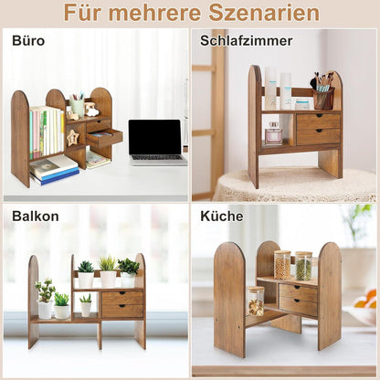 Bücherregal Klein Holz Verstellbarer Tisch Regal Organizer Bambus Braun