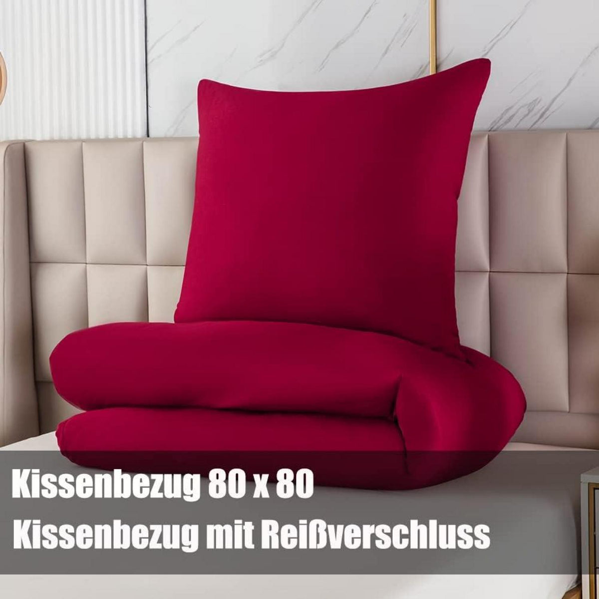 Bettwäsche Set 200x200cm Rot bügelfrei Knitterfrei 2 Kissenbezüge