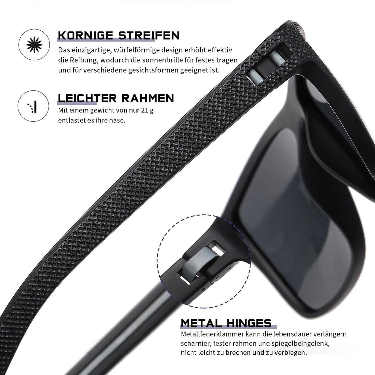 Polarisierte Sonnenbrille Herren Damen Schwarz Retro UV400 Outdoor