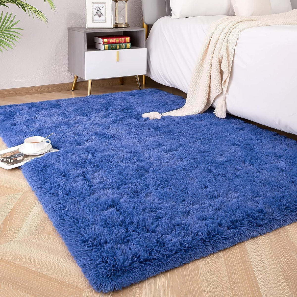Weicher Hochflor Teppich Blau 80x150 cm – Shaggy Wohnzimmer Teppich